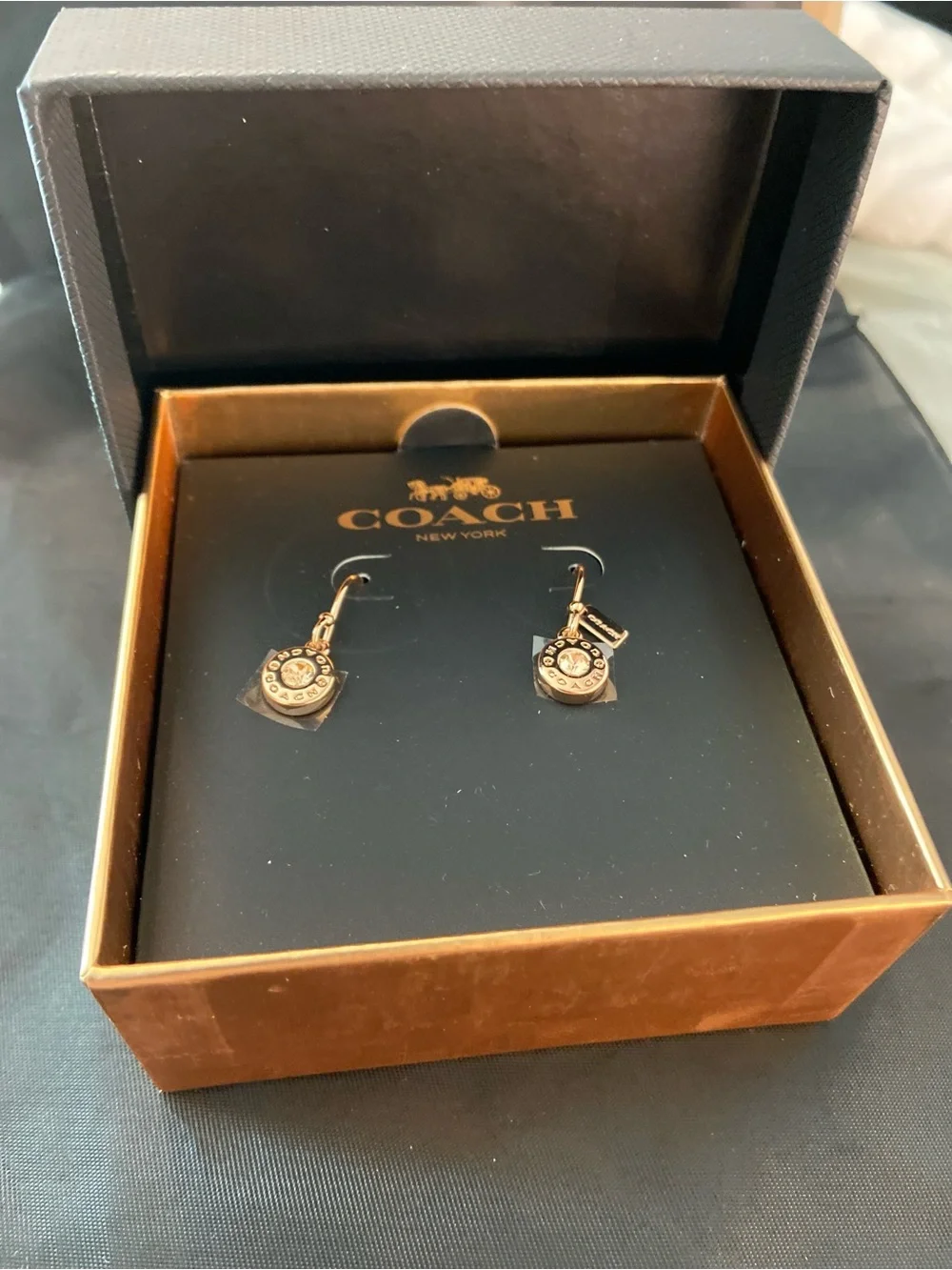 Coach Rose Gold Crystal Drop Earrings NIB F56417 - Picture 4 of 7